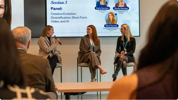Panel discussion with Karly Surman from Meta, Nicole Henning from BMG360, and Dara Denney from Motion.